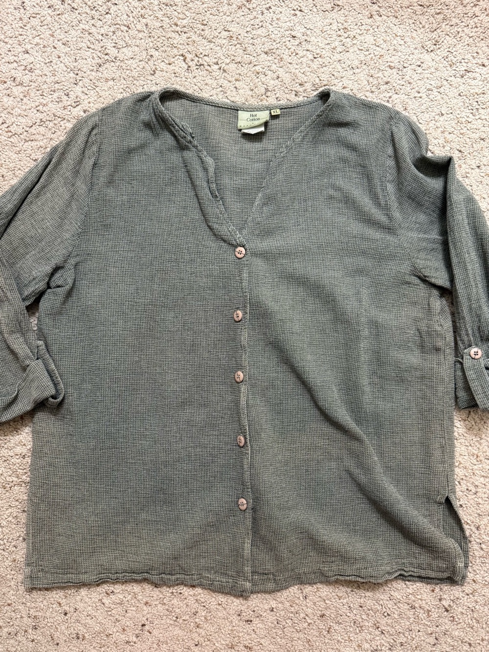 Hot Cotton by Marc Ware Gray Cotton Button-Front Tunic Top XL Made in USA